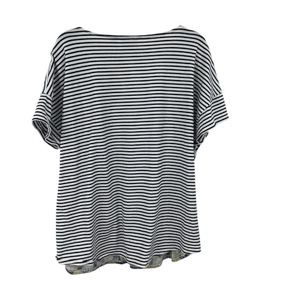 Onque Casual Short Sleeve Striped Cheetah Cat Print Top Womens Plus Size 1X