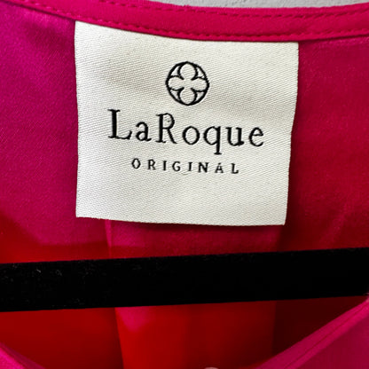 La Roque Pink 3/4 Ruffle Sleeve Round Neck Hi Low Silk Blouse Top Womens Large