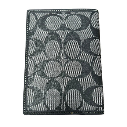 Coach Black Gray Leather Heritage Stripe Passport Holder / Card Holder