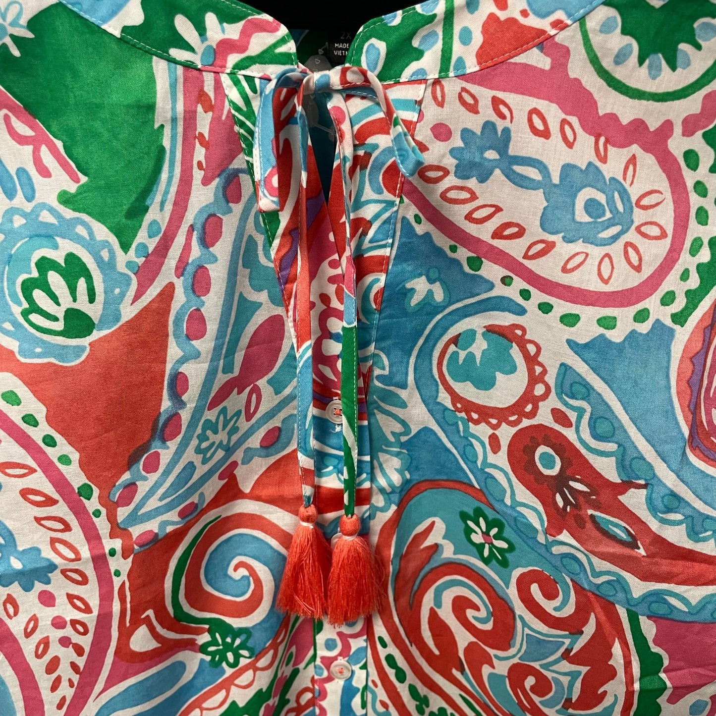 NWT Talbots Sleeveless Tassel Tie Front Multicolor Paisley Print Top Womens 2X