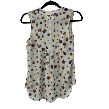 Anthropologie Maeve Strawberry Print Pleated Sleeveless Top Cream Multicolor 0