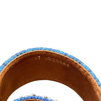 Chanel Chain Platform Slide Sandals Tweed Wood Heel Blue Brown Womens 40 / US 9