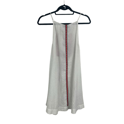 THML White Red Boho Embroidered Sleeveless Front Tie Mini Dress Womens Medium