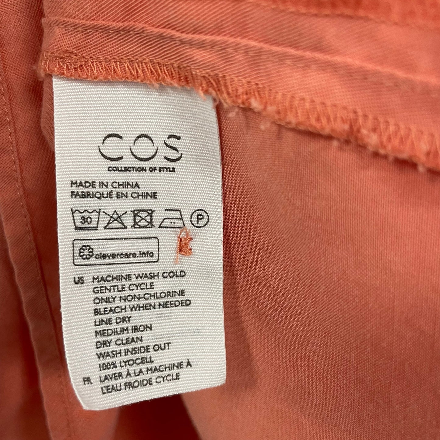 COS 3/4 Sleeve Concealed Button Up Oversized Shirt Orange Womens Size Small